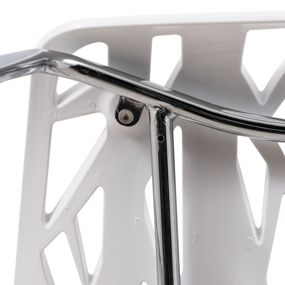 LeisureMod Asbury Plastic Stackable Dining Chair With Chromed Legs Set of 4, White