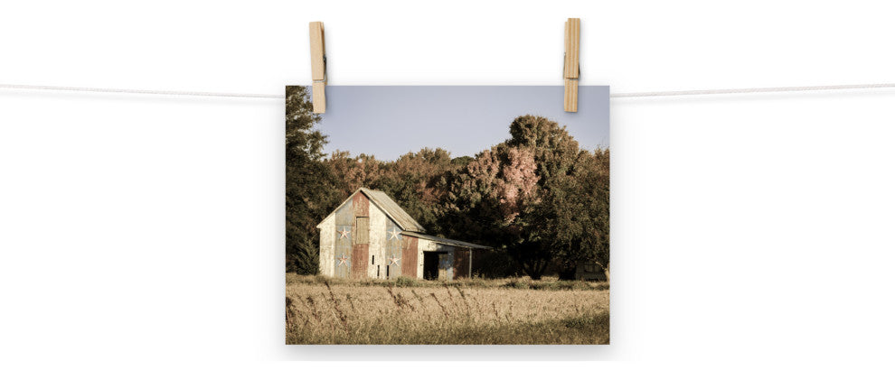Patriotic Barn in Field Aged Landscape Photo Unframed Wall Art Print, 8" X 10"