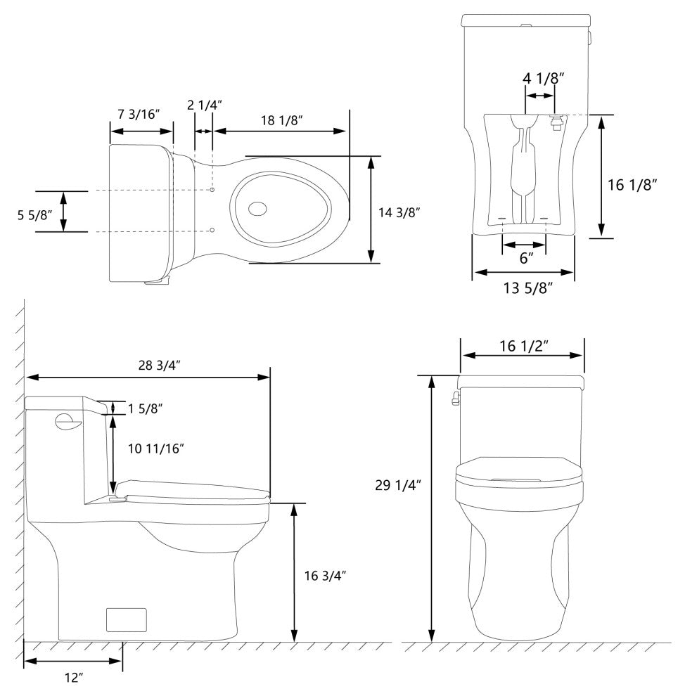 White ADA Comfortable Height toilet Elongated One Piece High-Efficiency Flush