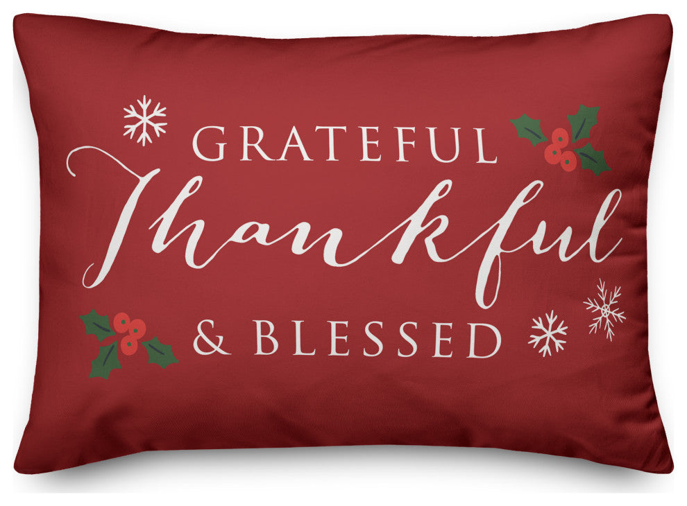 Red Green Grateful Thankful Blessed 20x14 Spun Poly Pillow