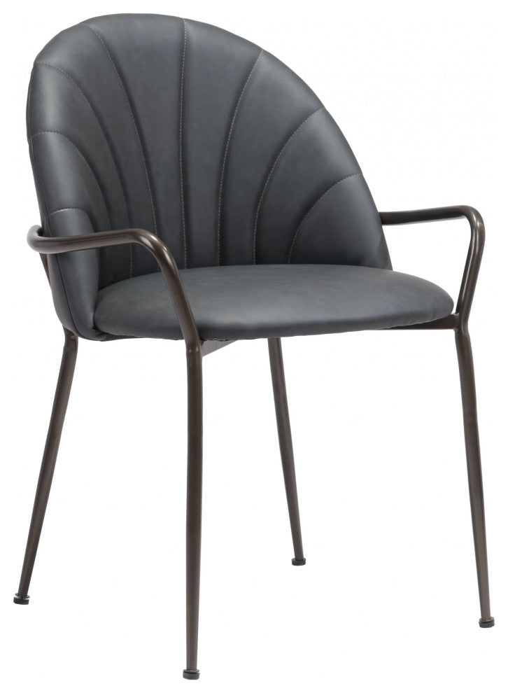 Set of Two Dark Gray Faux Leather Arch Dining Chairs
