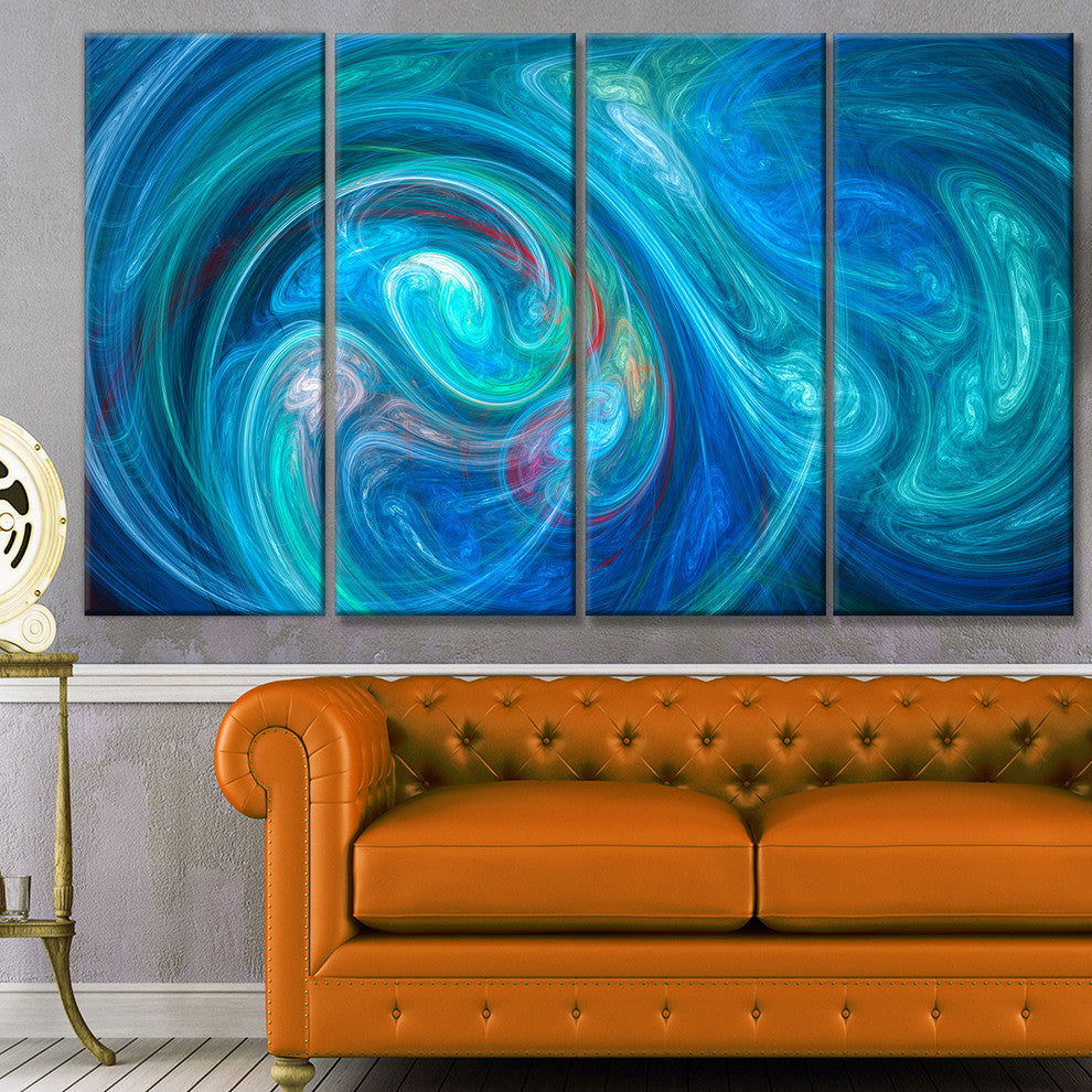 Dark Blue Fractal Abstract Texture, Abstract Canvas Wall Art, 48"x28", 4 Panels