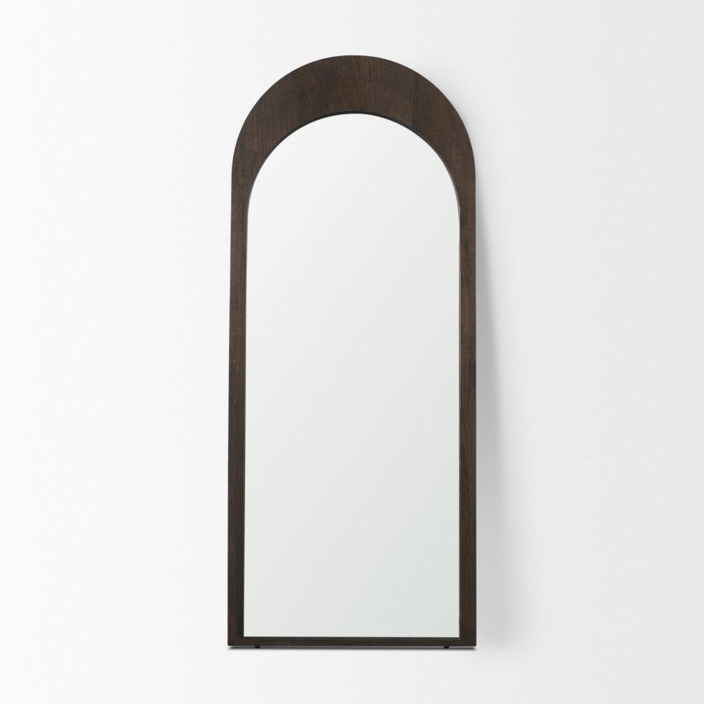 Celeste Dark Brown Wood Arched Floor Mirror