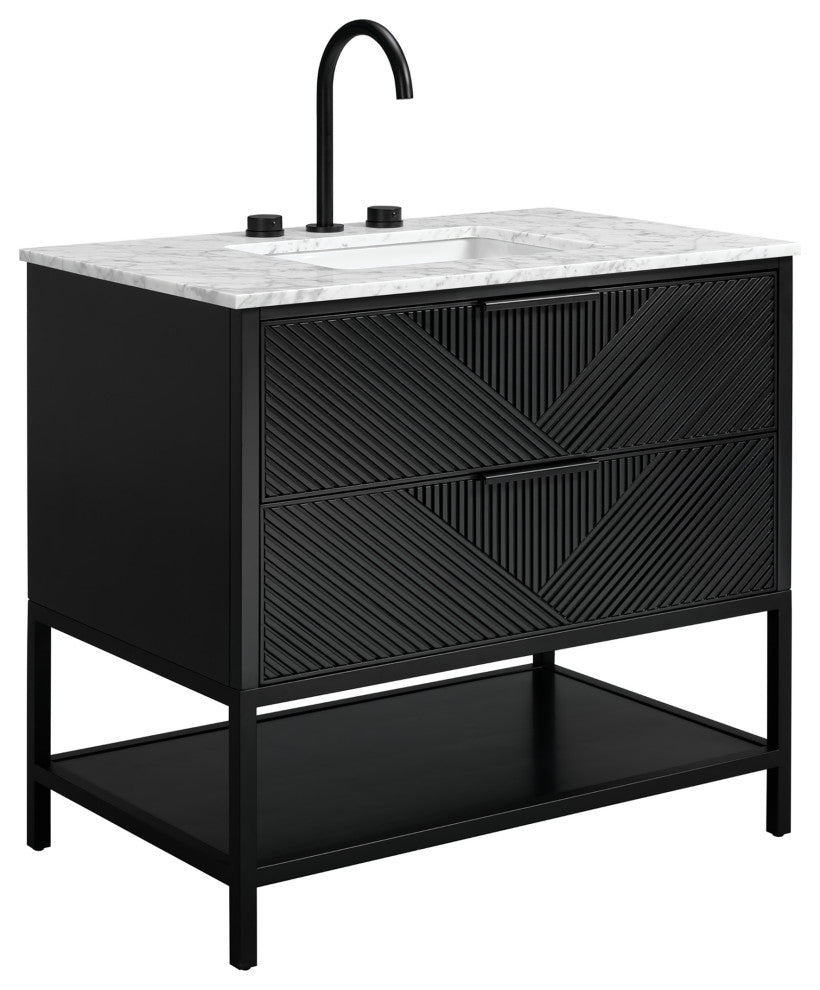 Diamond 36" Bath Vanity, Charcoal Black/Matte Black, 36", Marble Top