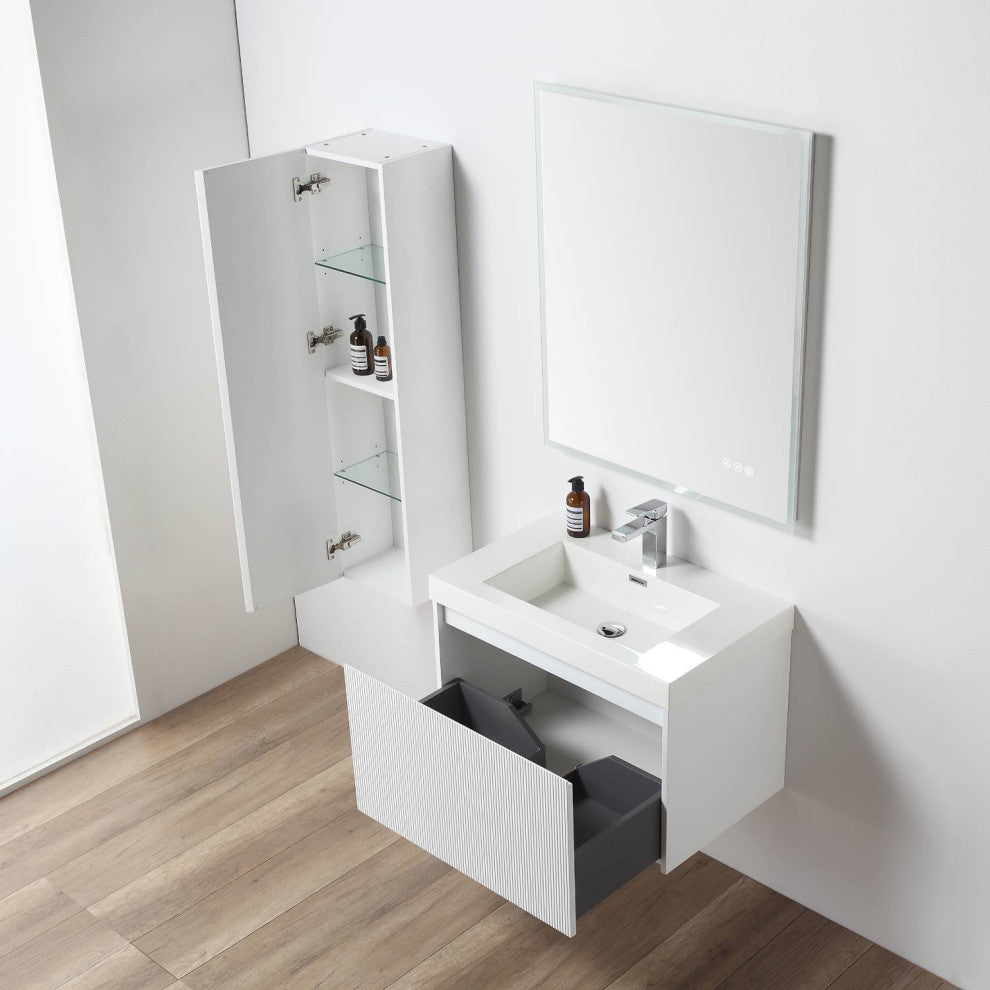 Floating Bathroom Vanity with Sink, Wall Mounted Vanity, White, 30" W/ Sink, Side Cabinet