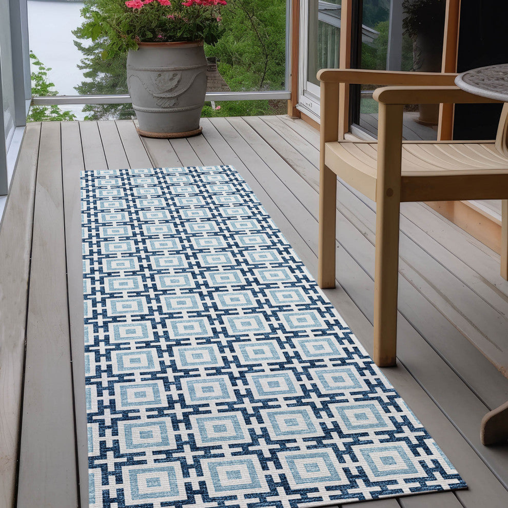 Indoor/Outdoor Marlo MO1 Navy Machine Washable 2'3" x 12' Rug