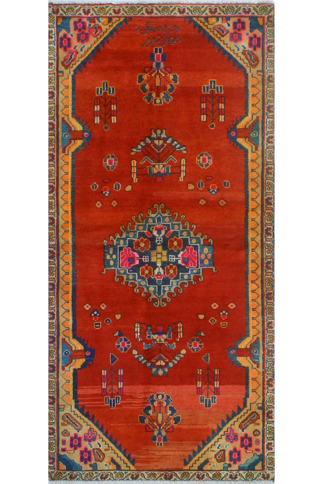 Fine Vintage Distressed Charmain Red/Beige Runner, 3'8x7'11