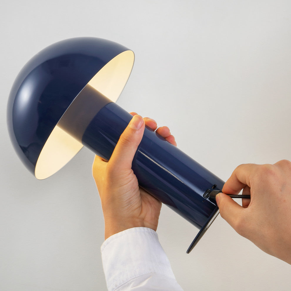 Boletus 10.75" Rechargeable/Cordless Iron LED Mushroom Table Lamp, Navy