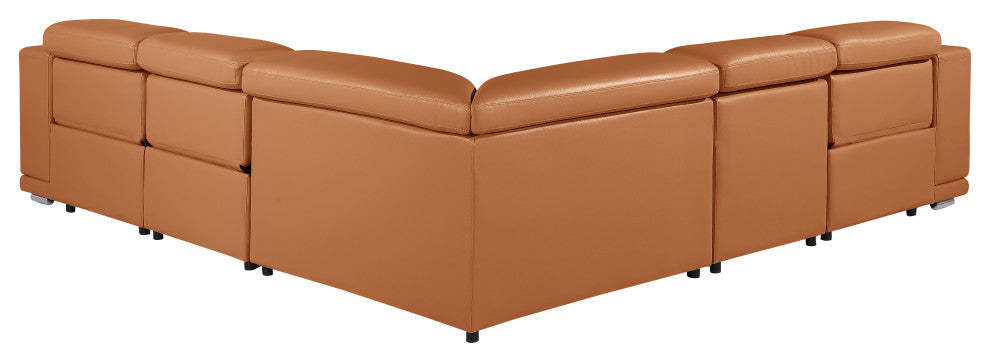 Federico 5-Piece L-Shaped Top Grain Italian Leather Sectional, Camel