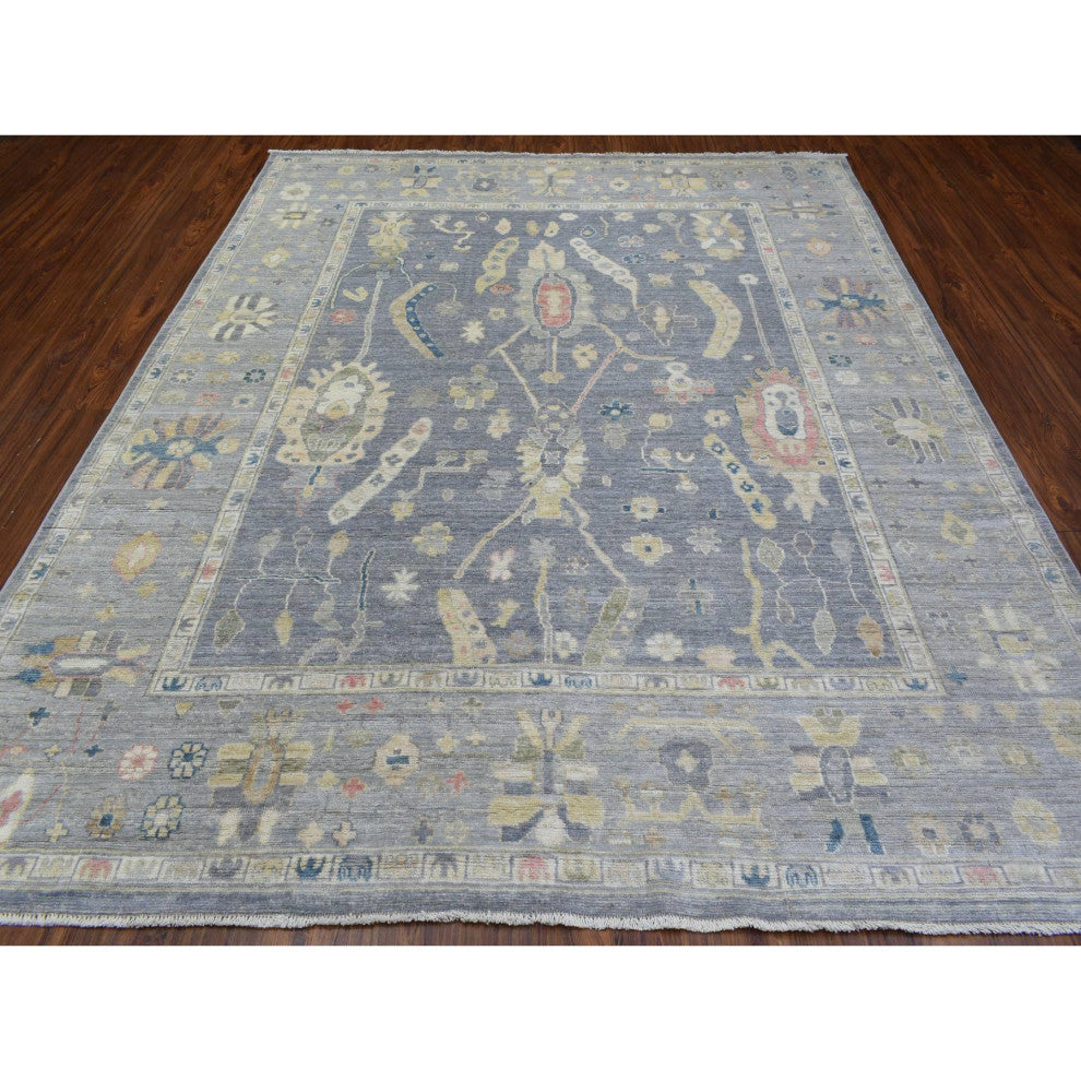 Stone Gray Hand Knotted Afghan Angora Oushak Soft Wool Oriental Rug, 8'2"x9'10"