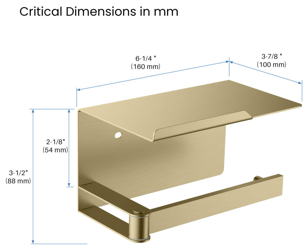 Deco Toilet Paper Holder With Shelf, Brushed Gold