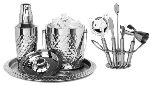 9 Piece Stainless Steel Bar Set with Pineapple Design
