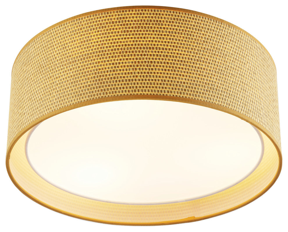 3-Light Double Shade Drum Flush Mount, Tan Brown