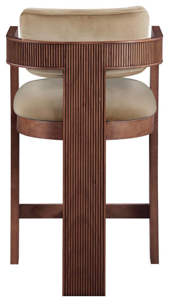Sacha Upholstered Bar and Counter Stool, Beige, Velvet, Brown