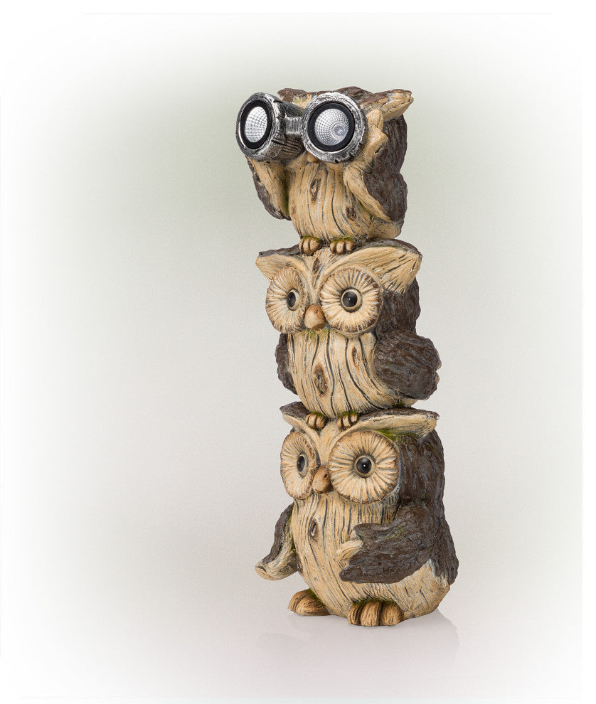 Solar 3-Stacked Binocular Owls Statue with LED Lights