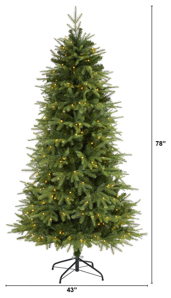 6.5' Vancouver Fir Natural Look Faux Xmas Tree W/ Lights & Bendable Branches