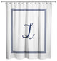 Navy and White Monogrammed Shower Curtain, L