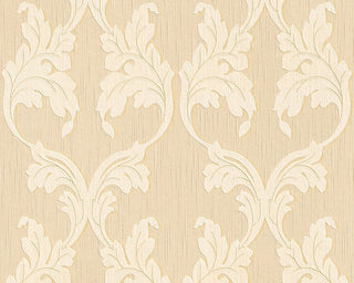 Tessuto, Baroque Fabric Beige Wallpaper Roll, Wall Decor Accent