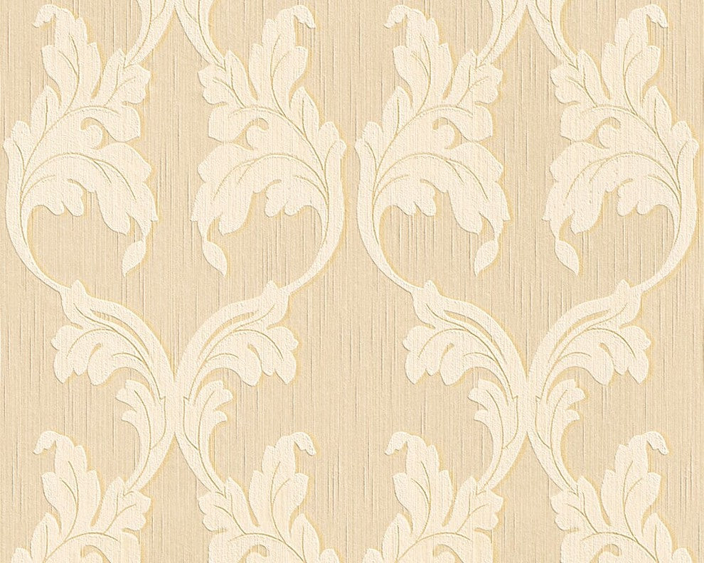 Tessuto, Baroque Fabric Beige Wallpaper Roll, Wall Decor Accent