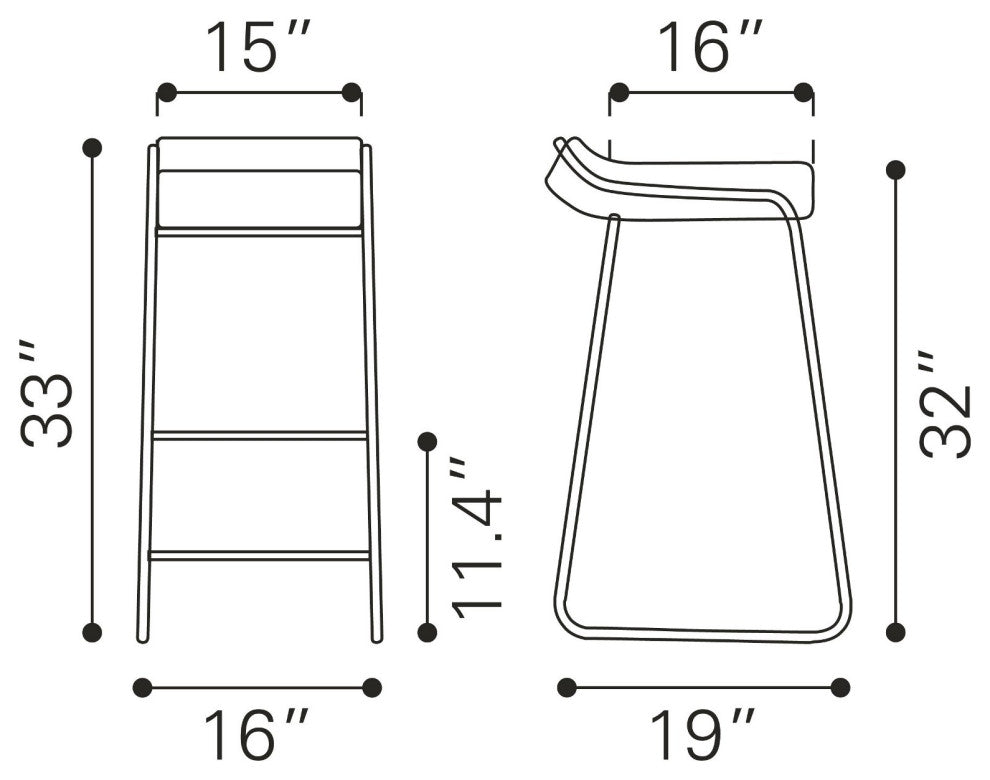 Bar Stool Chair Barstool, Set of 2, Faux Vinyl Leather, Steel, Black, Chrome