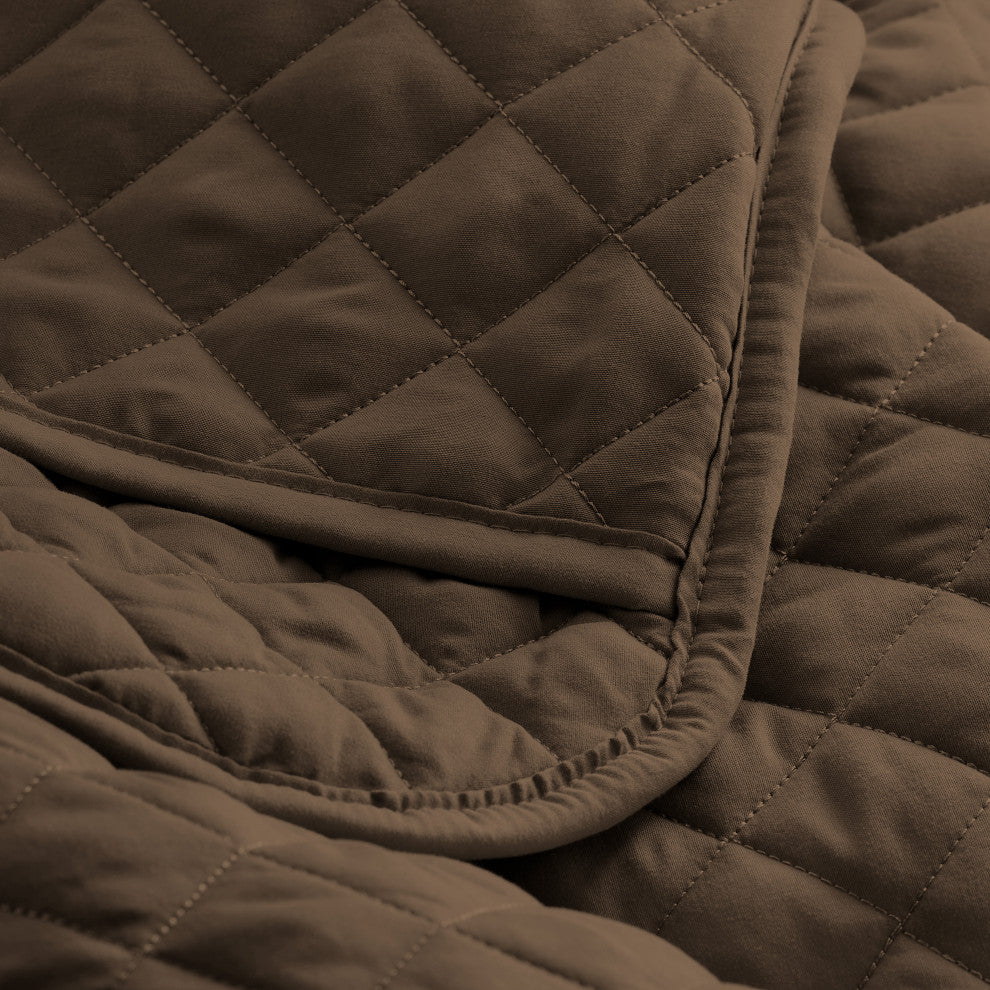 Bare Home Diamond Stitched Coverlet Set, Cocoa, King