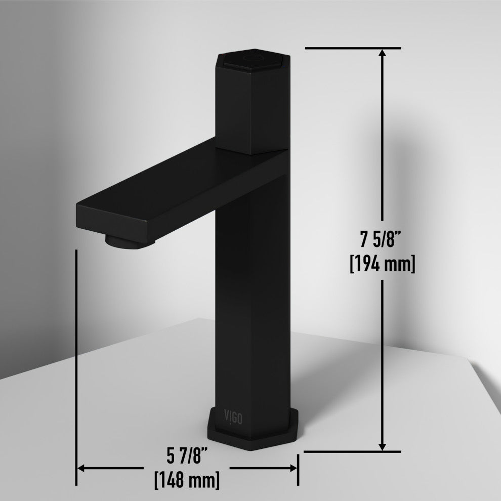 VIGO Nova 8" H Button Operated Single Hole Bathroom Faucet, Matte Black, Without Extras