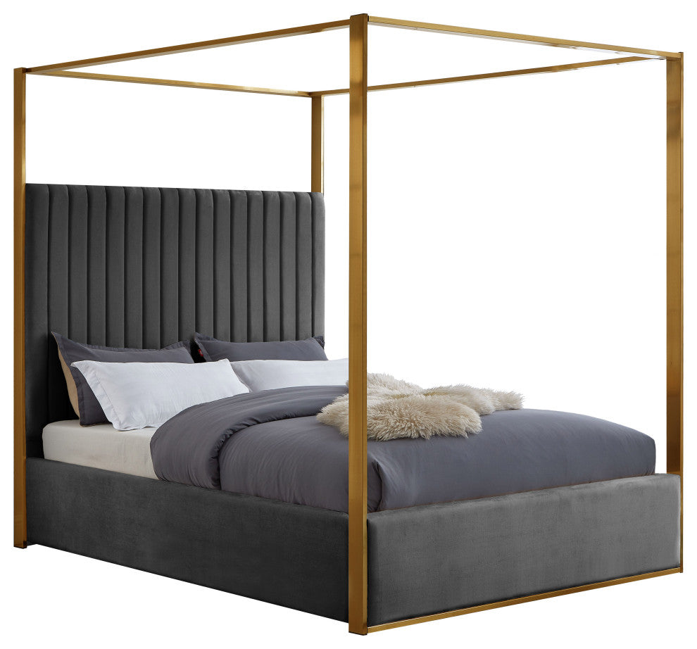 Jones Upholstered Bed, Gray, Queen, Velvet