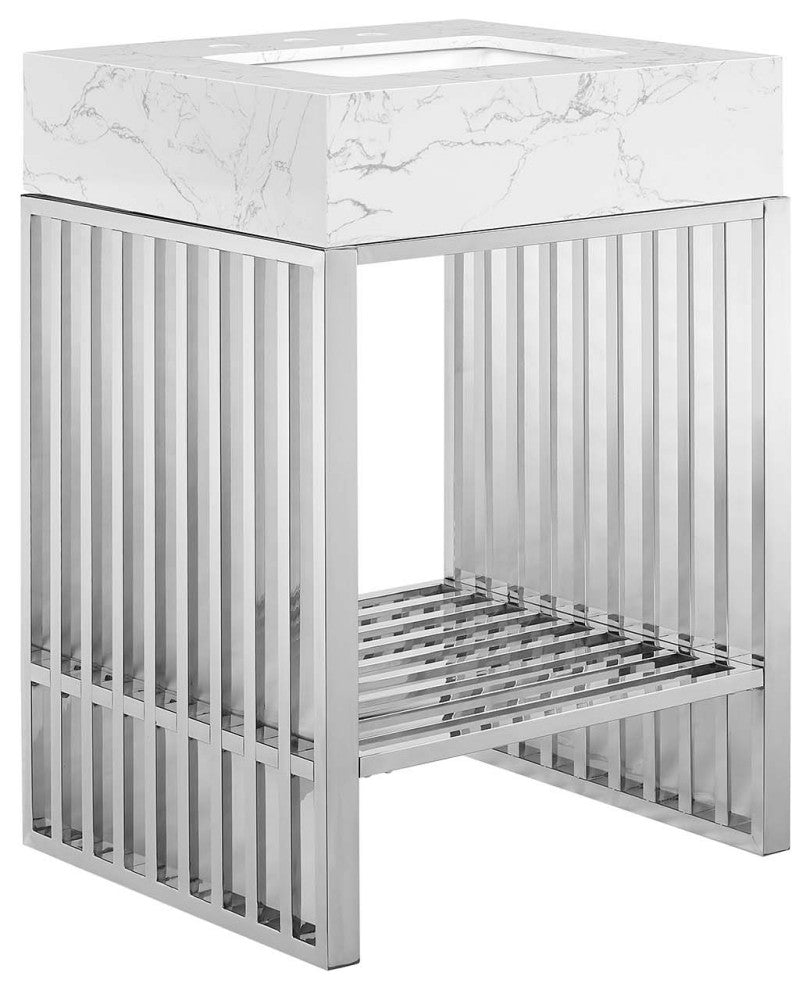 Gridiron 24" Bathroom Vanity, White Silver