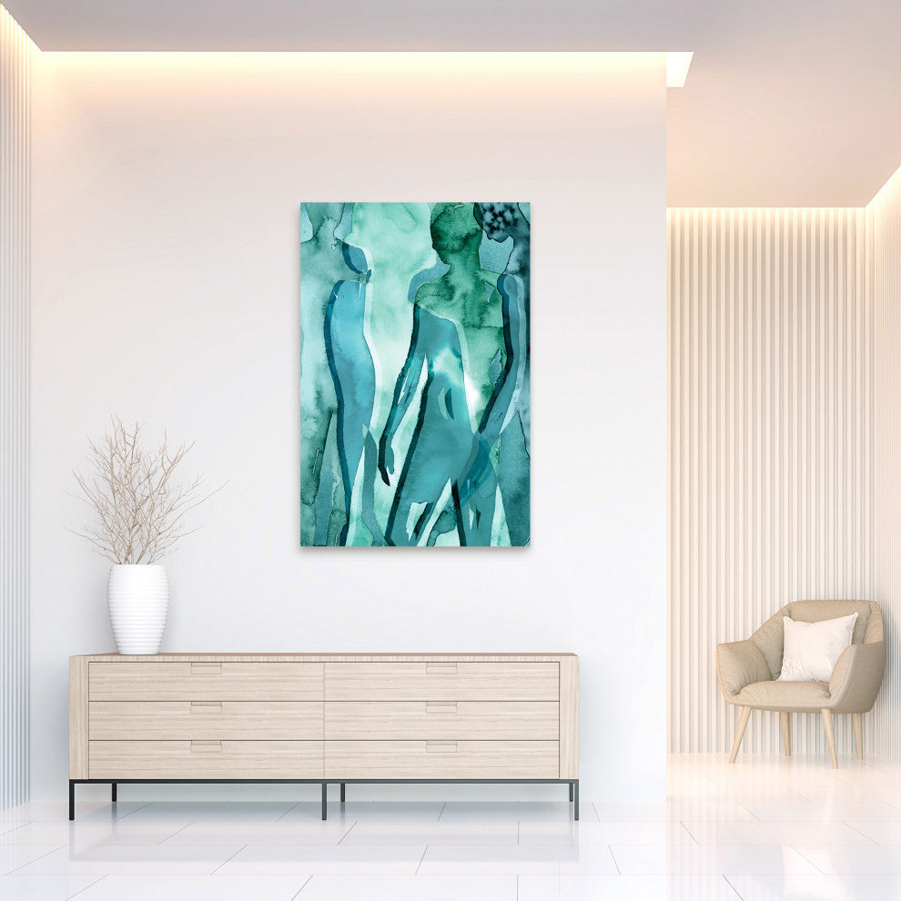 "Water Women II" Frameless Tempered Glass Contemporary Wall Art 48" x 32"