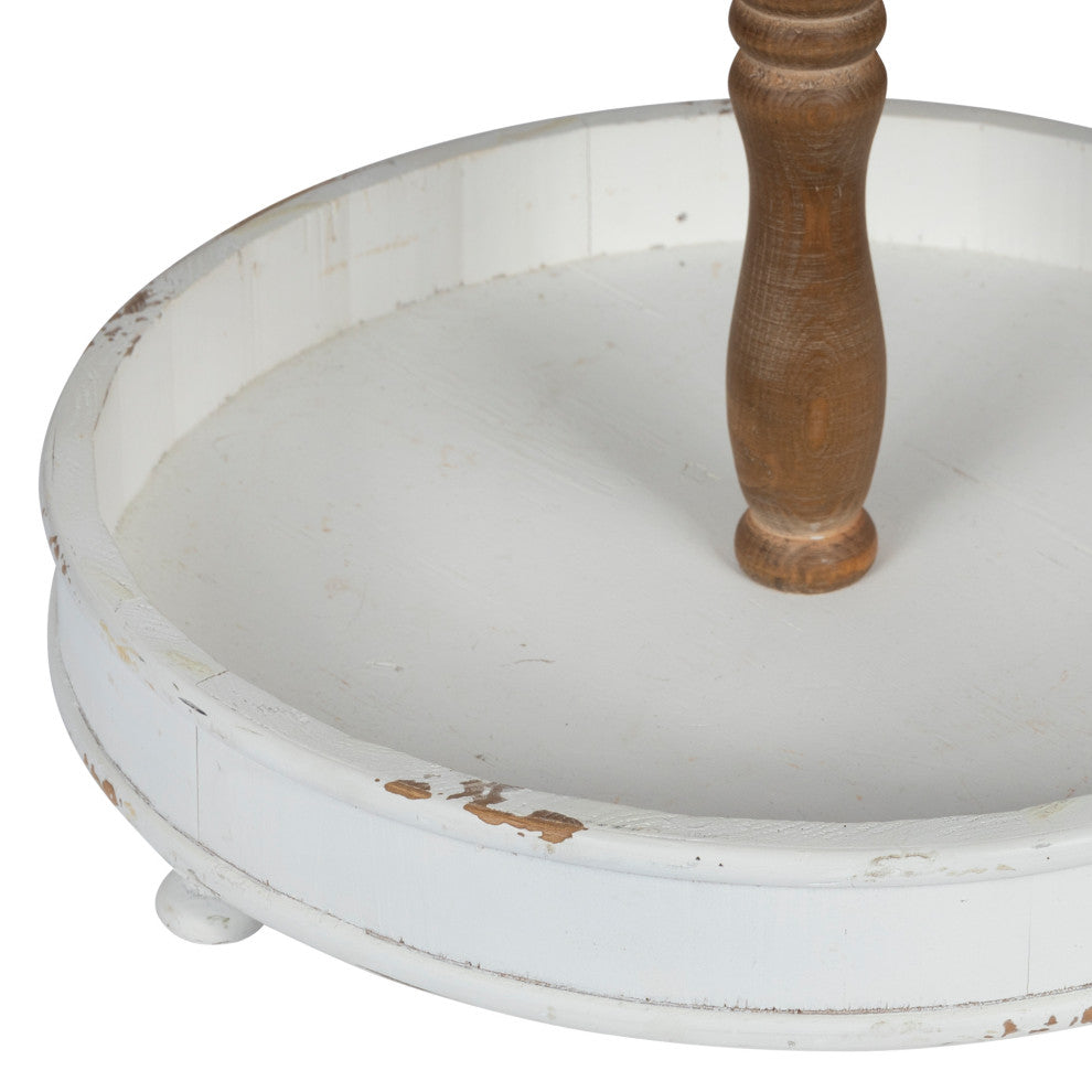 White 2 Tier Round Wooden Tray