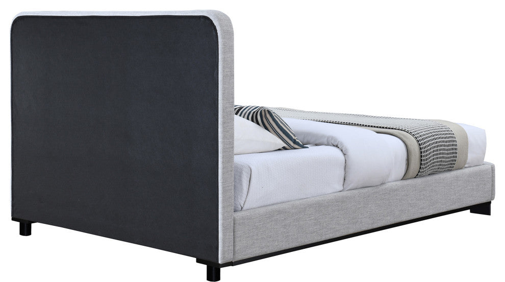 Nolita Linen Textured Fabric / Linen Upholstered Bed, Gray, King, Black Finish