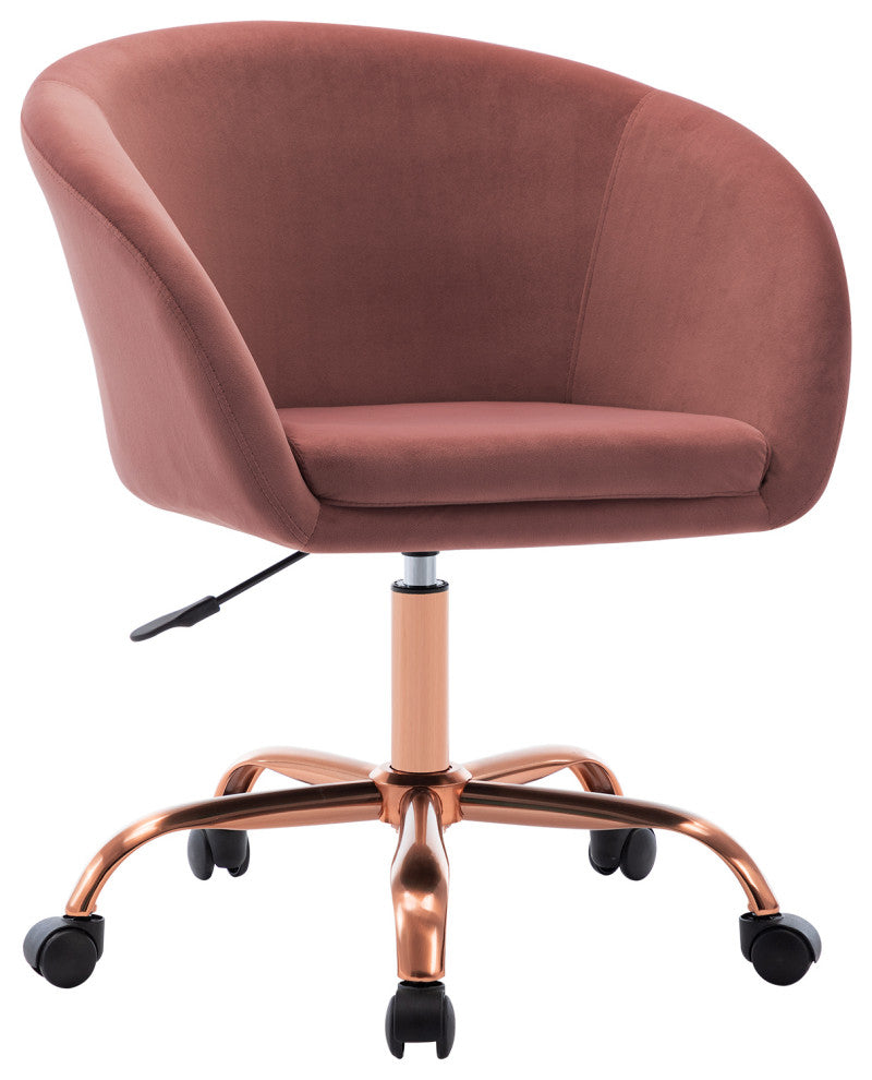 Modern Velvet Swivel Barrel Rolling Chair, Pink