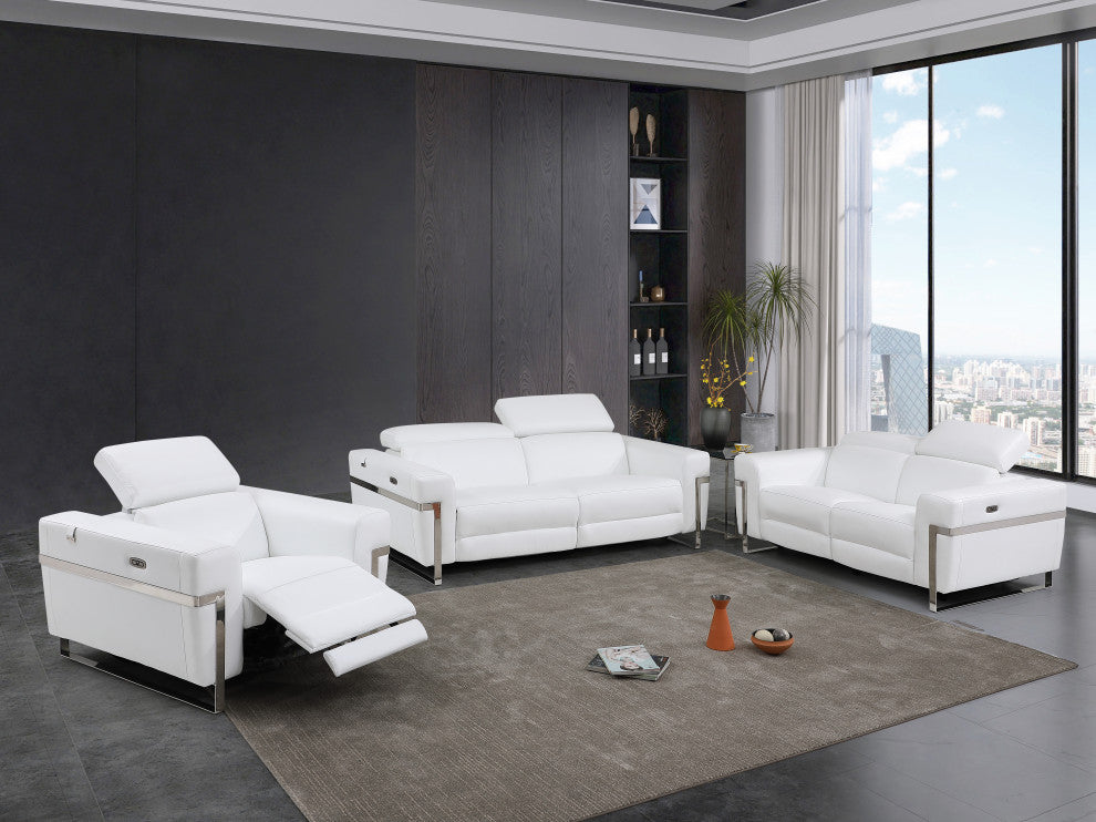 Prato Genuine Italian Leather Modern Sofa Set, White