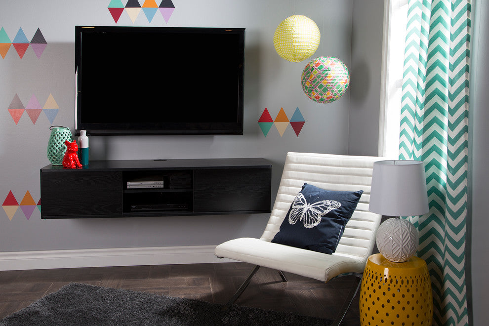 South Shore Agora 56 Wide Wall Mounted Media Console, Black Oak
