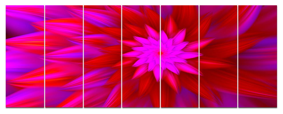 Dance of Bright Spiral Pink Flower, Floral Canvas Art Print, 83"x32", 7 Panels