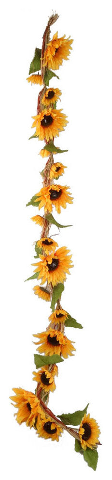 Silk Sunflower Garland Raffia 6' W 17 flowers Indoor Outdoor Fall Decor Pack 6