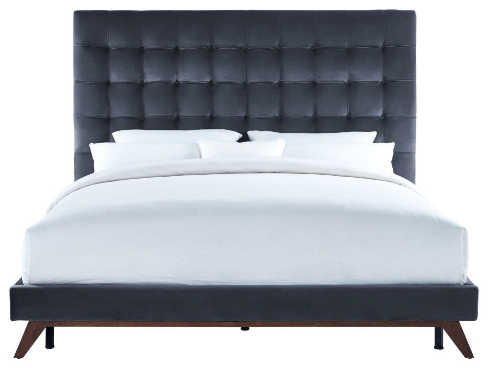 Eden Gray Velvet Bed, Queen