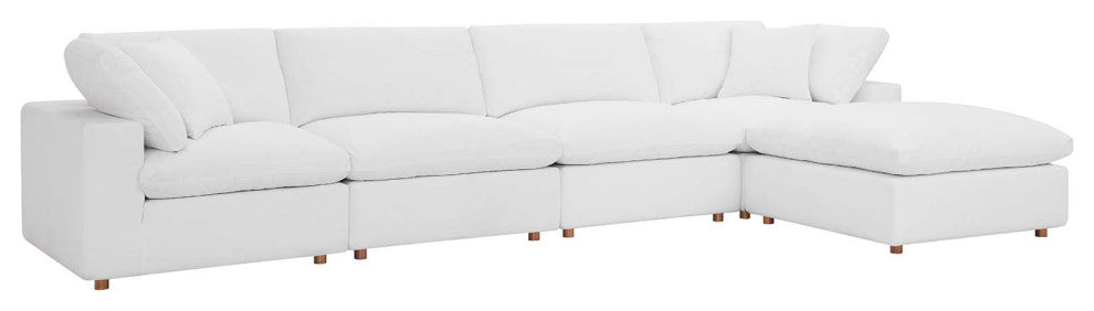 Commix Down Filled Overstuffed 5-Piece Sectional Sofa Set, Pure White