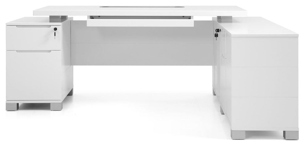 Ford Executive Modern Desk With Filing Cabinets and Return, Right Return