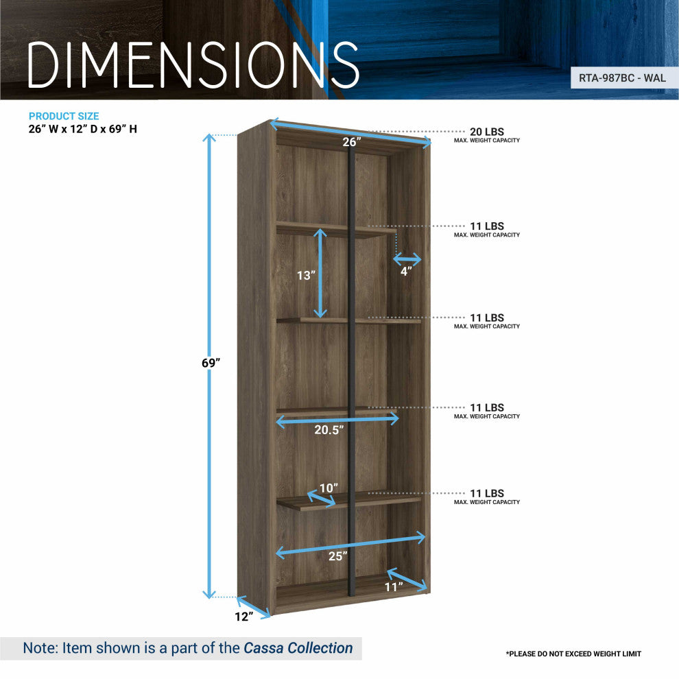 Techni Mobili Standard 5-Tier Wooden Bookcase, Walnut