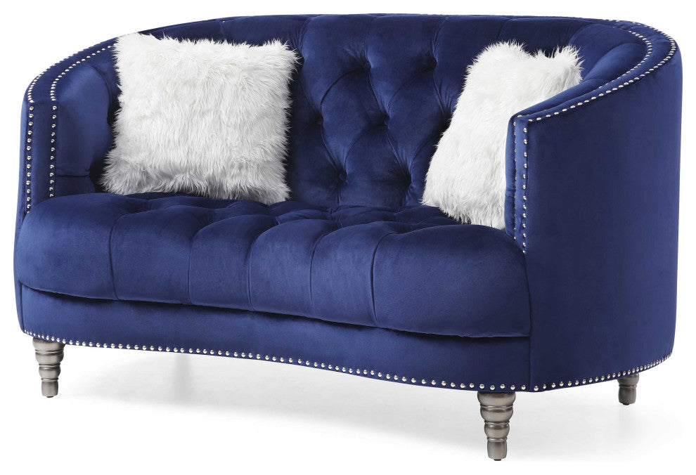 Dania 64 in. W Flared Arm Velvet Straight Sofa, Blue