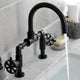 Belknap Style Wheel Handle Bridge Bathroom Faucet With Pop-Up Drain, Matte Black