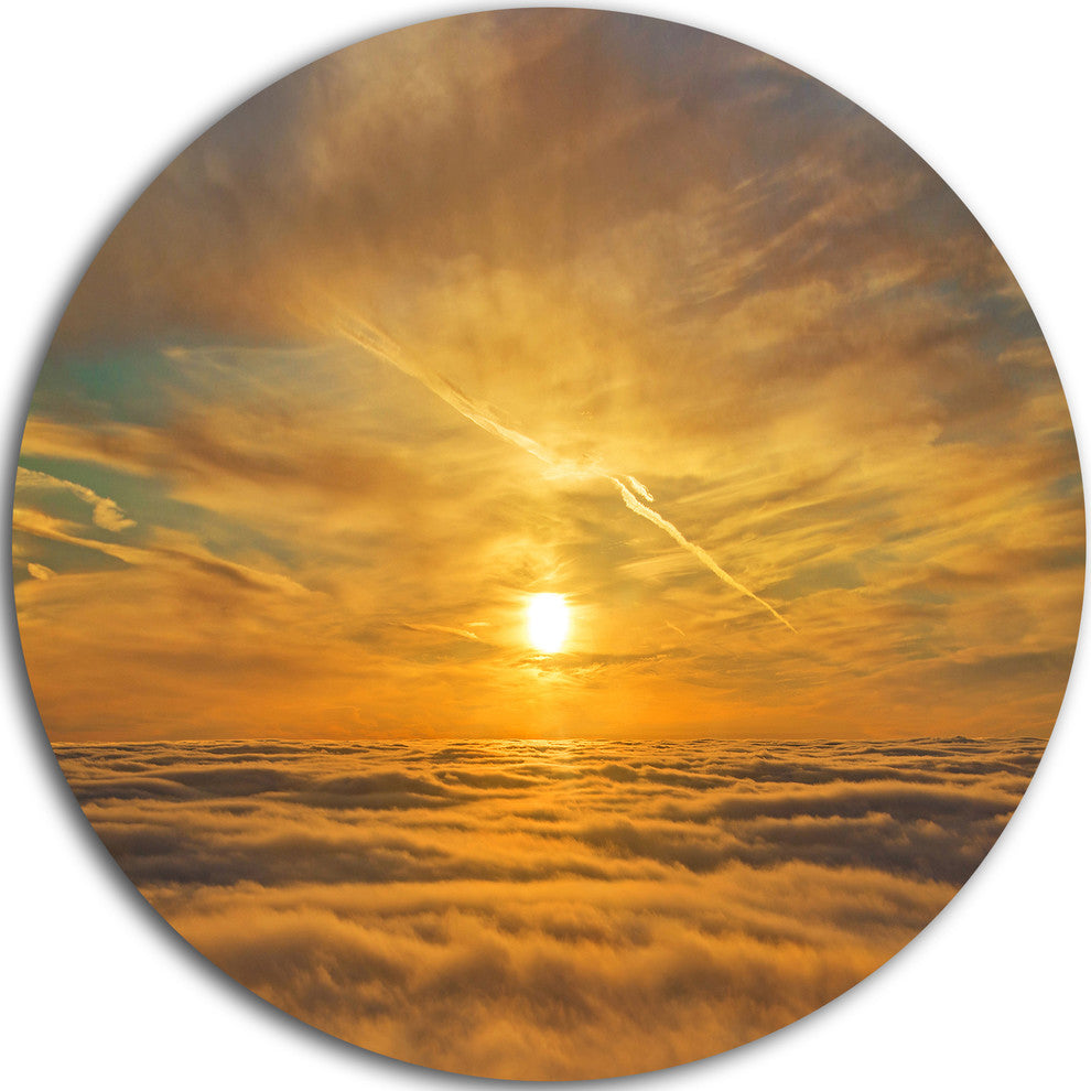 Golden Sunset Over Clouds, Beach Disc Metal Wall Art, 23"