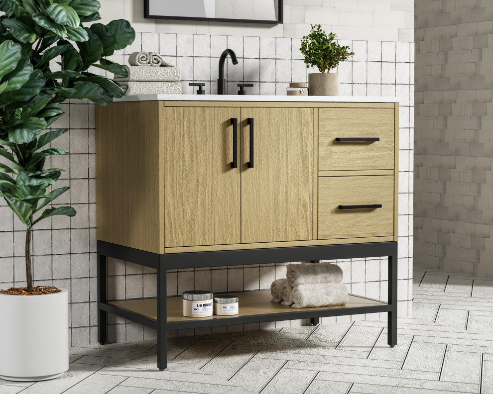 Home Living 36" Single Bathroom Vanity, Honey Brown