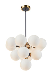 Gem - 13-Light Chandelier - Black - Brushed Brass - White Glass