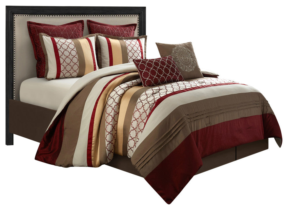 Avalon 8-Piece Comforter Set, Berry Taupe, Queen