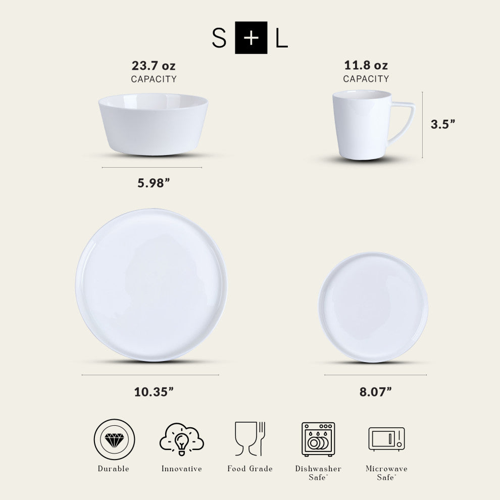 Stone Lain Madeline Bone China 16 Piece Dinnerware Set, White