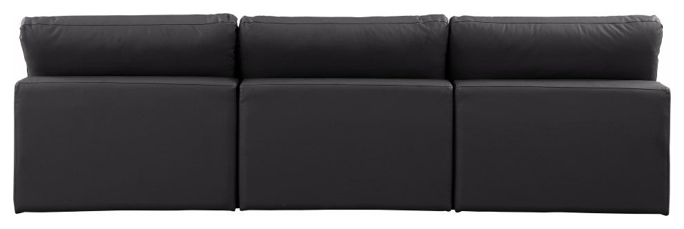 Comfy Upholstered Modular Sofa, Black, 3-Piece: 3 Armless Chair, Vegan Leather