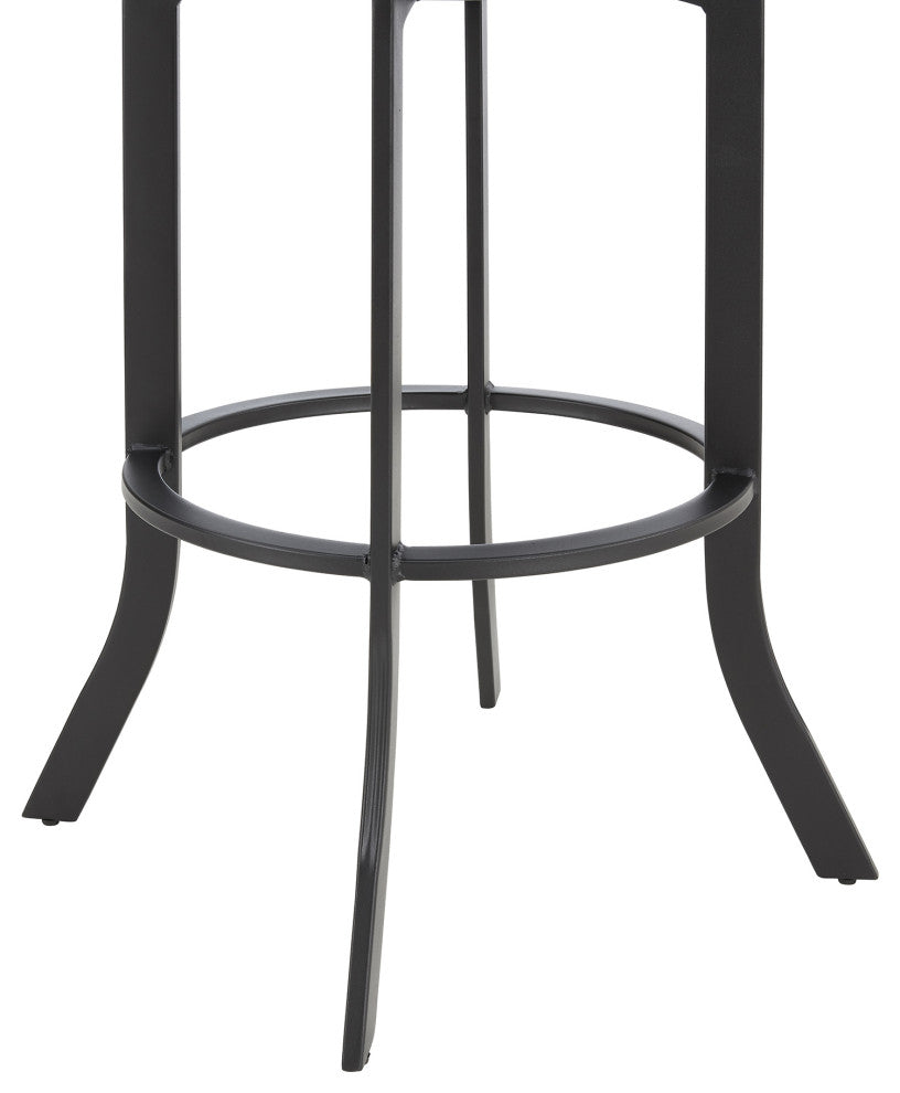 Pharaoh Swivel Black Powder Coated and Black Faux Leather Metal Bar Stool, 30"