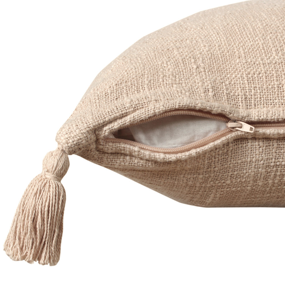 Ox Bay Handwoven Tan/Beige Solid Organic Cotton Pillow Cover, 14"x36"